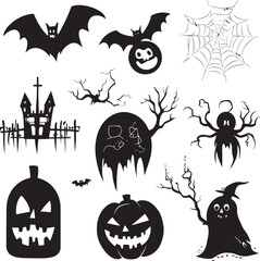 Vector black and white Halloween elements