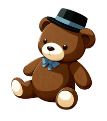 Naklejka premium Brown teddy bear with blue bow tie sitting on a transparent background