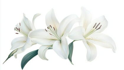 Elegant White Lily Flowers Banner For Various Occasions: Weddings, Celebrations, Invitations, Farewells, And Condolences. Features White Lily On A White Background.