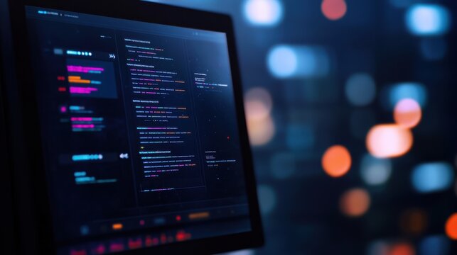 Computer Screen with Code and Bokeh Lights