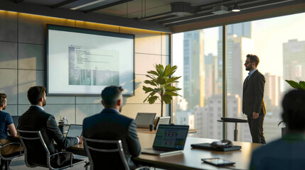 A man giving a presentation to a group of people in a conference room