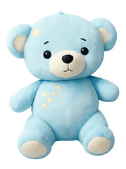 Blue teddy bear with golden stars on a transparent background