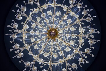 Close-up of an ornate chandelier with intricate crystal designs