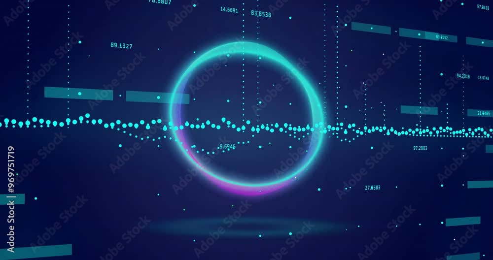 Aufkleber circular glowing ring and data points with numerical values, data visualization animation