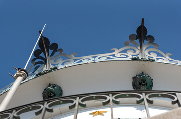 Decoration on the top of the tower of the old Eckmühl lighthouse in Penmarch, France