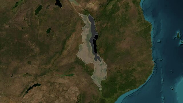 Zoom from Earth to Malawi. (Highlighted) World map animation with highlighted borders of countries. Images from NASA