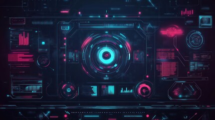 Obraz premium Technology digital style HUD interface cyberpunk holographic display panel interface Background wallpaper AI generated image