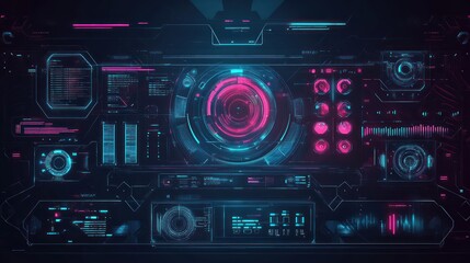 Obraz premium Technology digital style HUD interface cyberpunk holographic display panel interface Background wallpaper AI generated image