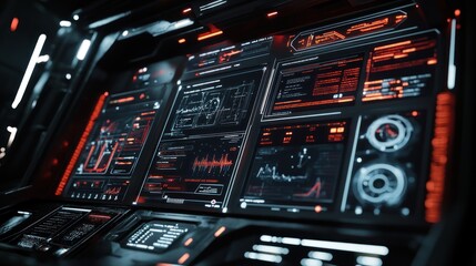 Obraz premium Technology digital style HUD interface cyberpunk holographic display panel interface Background wallpaper AI generated image