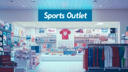 Spacious Sports Goods Retail Store with Organized Shelves and Branded Signage