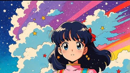 Vibrant Anime Girl with Stars - Fantasy Digital Art Portrait