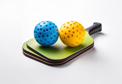 pickleball and pickleball paddle isolated on white backgrounds