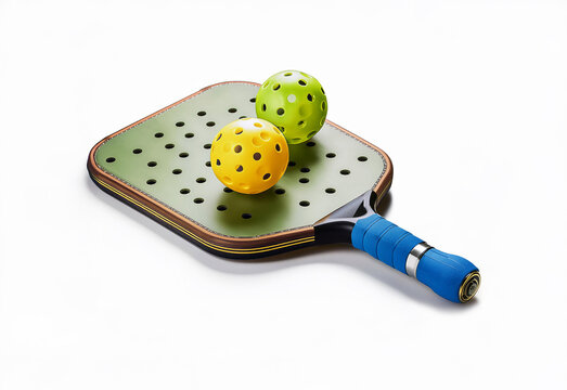 pickleball and pickleball paddle isolated on white backgrounds