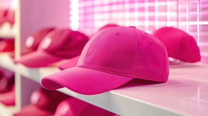 Fototapeta premium A vibrant pink cap on display in a store