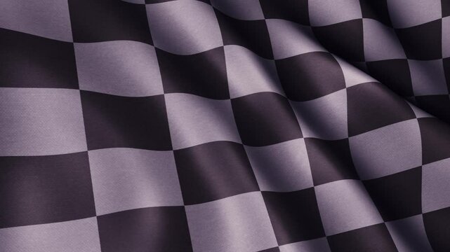 checkered flag, chequered flag, squares pattern, grand prix, formula one, waving flag fabric animation, cloth texture background, 3d displacement ripple wave, seamless loop, black and white