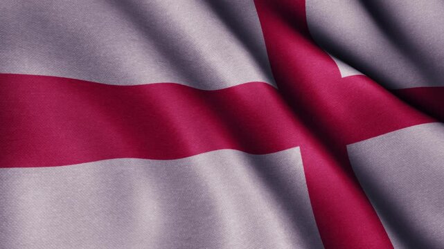 English flag of England, waving fabric animation, cloth texture background, 3d displacement ripple wave, seamless loop, red white, St George's cross