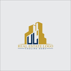 Modern UL Real Estate Logo Design with Building Silhouettes