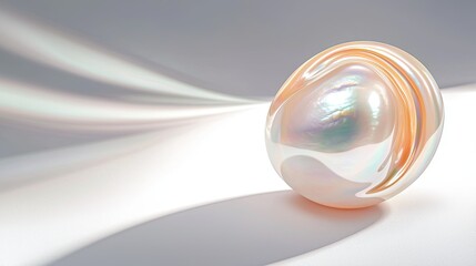 Melo pearl material displayed in an abstract 3D form, with light reflecting off its smooth surface in a high-contrast setting, [Melo Pearl material], [modern luxury].