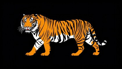 Obraz premium A stylized illustration of a tiger on a black background, showcasing its vibrant colors.