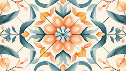 Obraz premium Peranakan Tile Pattern - pattern, floral, abstract, symmetry, decorative, design, art, geometric, flower, colorful, vibrant, kaleidoscope, ornamental, elegant, illustration