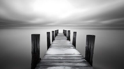 Wooden Pier Extending into a Misty Sea