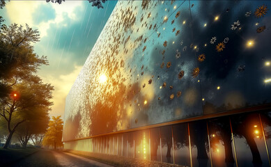 A building with a lot of snowflakes on the side of it