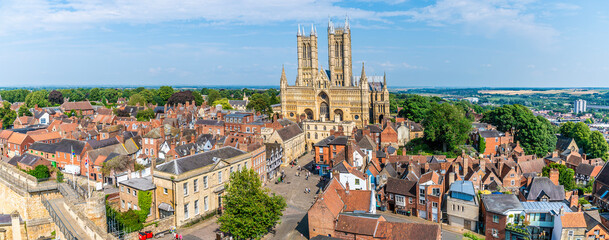 A panorama view from the castle battlements towards the Cathedral and surrounding district in...