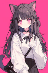 anime girl cat with school bag

