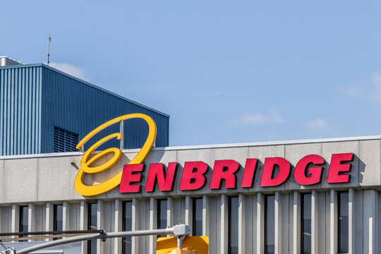 Toronto, Canada, September 10, 2024; Yellow and red Enbridge sign on the Enbridge Gas office building in Toronto