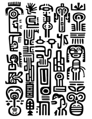 Glyphs doodles in a tribal look	