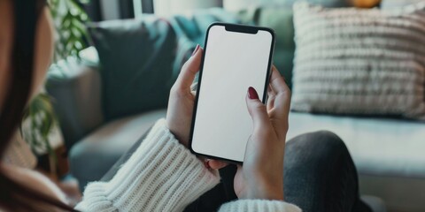 Elegant Cell Phone with White Background and Woman's Hands