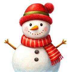 Christmas Snowman. Watercolor illustration. Postcard