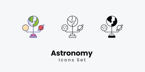 Astronomy Icons thin line and glyph vector icon stock illustration