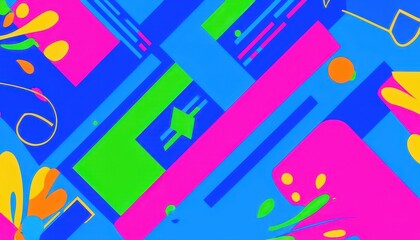 A vibrant abstract design featuring geometric shapes and colorful splashes.