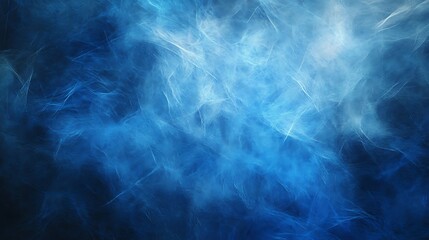 A dark blue background with a hazy, ethereal texture, reminiscent of smoke or clouds. The texture is made up of thin, white lines that create a sense of movement and depth.