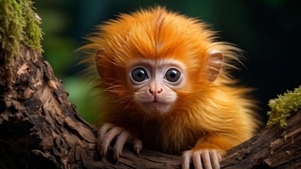 Obraz premium A baby golden tamarin monkey in its natural habitat.