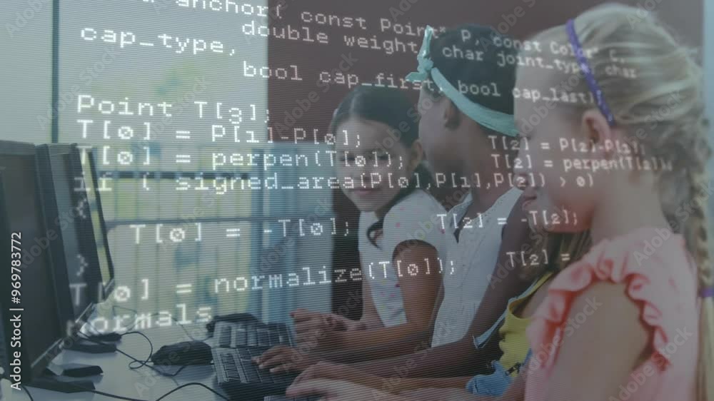 Poster animation of data processing over diverse schoolchildren using computer
