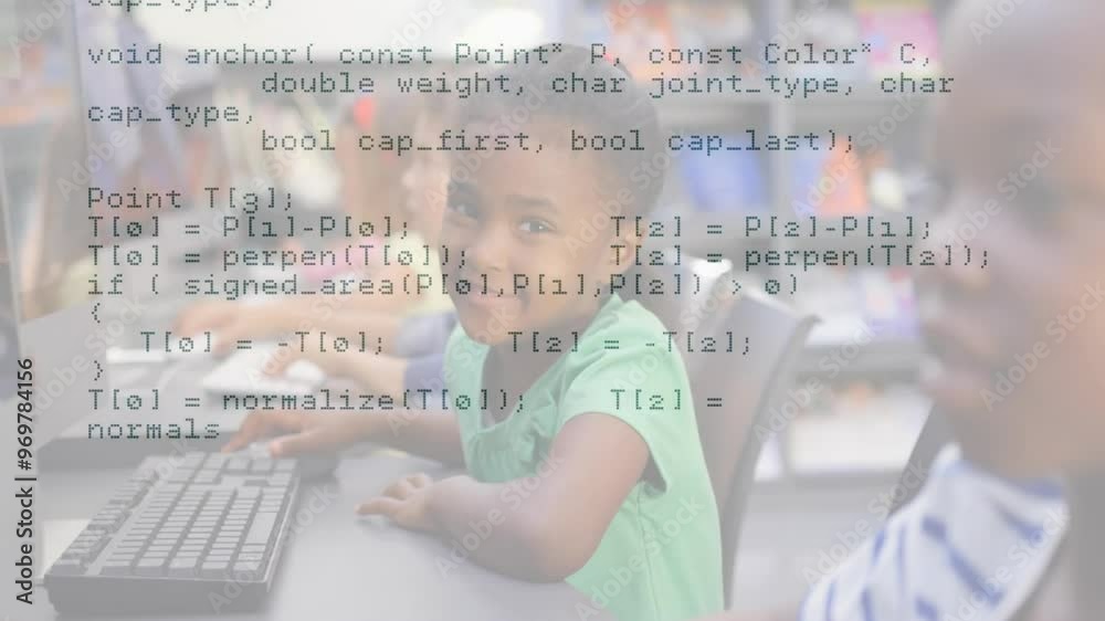 Poster animation of data processing over diverse schoolchildren using computer