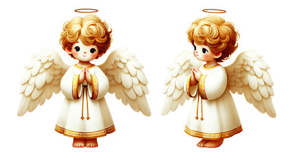 Two peaceful angel on transparent background. PNG