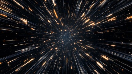 A dark background with many golden lines radiating outwards.