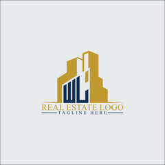 Modern WL Real Estate Logo Design with Building Silhouettes