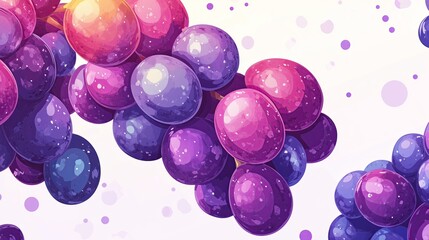 Fototapeta premium flat style illustration of juicy grapes on a bright white background. The illustration captures the vivid color and texture of the grapes with clean lines and detailed highlights.