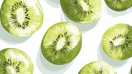 Fototapeta premium flat style illustration of juicy kiwis on a bright white background. The illustration captures the vibrant green color and texture of the kiwis with clean lines and detailed