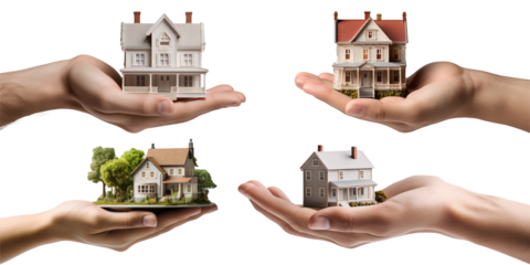 Hand holding house real estate and property model  with clipping path, PNG collection, PNG image, PNG files, Generative art.