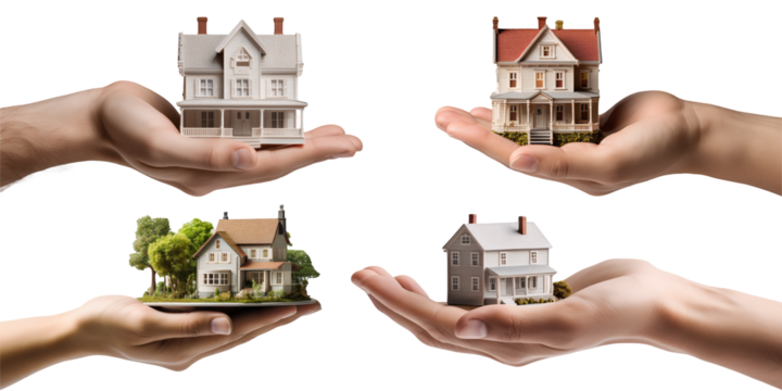 Hand holding house real estate and property model  with clipping path, PNG collection, PNG image, PNG files, Generative art.