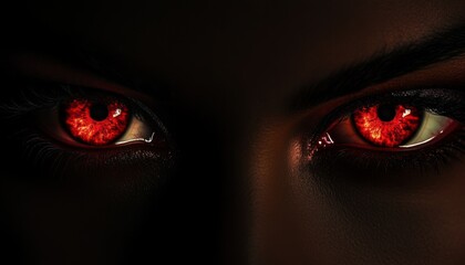 Vibrant Red Eye of a Female Demon with Intense Gaze