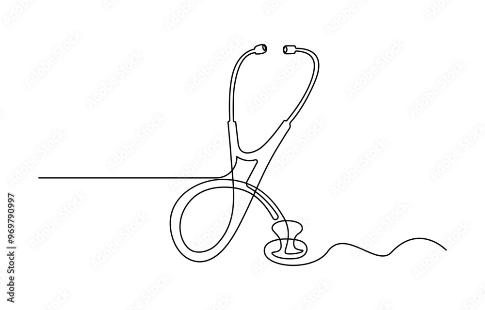 Wall mural continuous single drawn one line stethoscope freehand drawn picture silhouette, doctors day Continuous one line art drawing of stethoscope vector art illustration