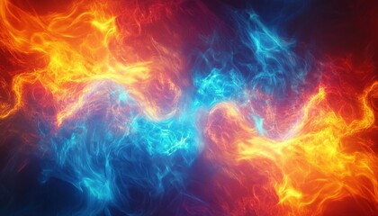 Vivid Flames and Radiant Energy Swirling in Dark Background