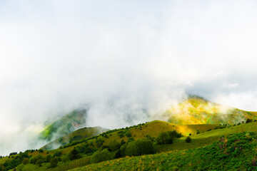 Picturesque mountains in the beautiful clouds of the North Caucasus. Russia