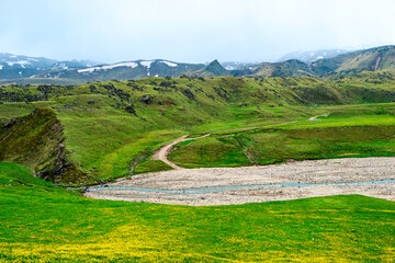 A picturesque landscape with a mountain river in the Emanuel Valley. Caucasus